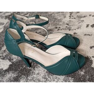 Vintage Style Green Open Toe Heels Womens Strappy High Ankle Strap Sz 8